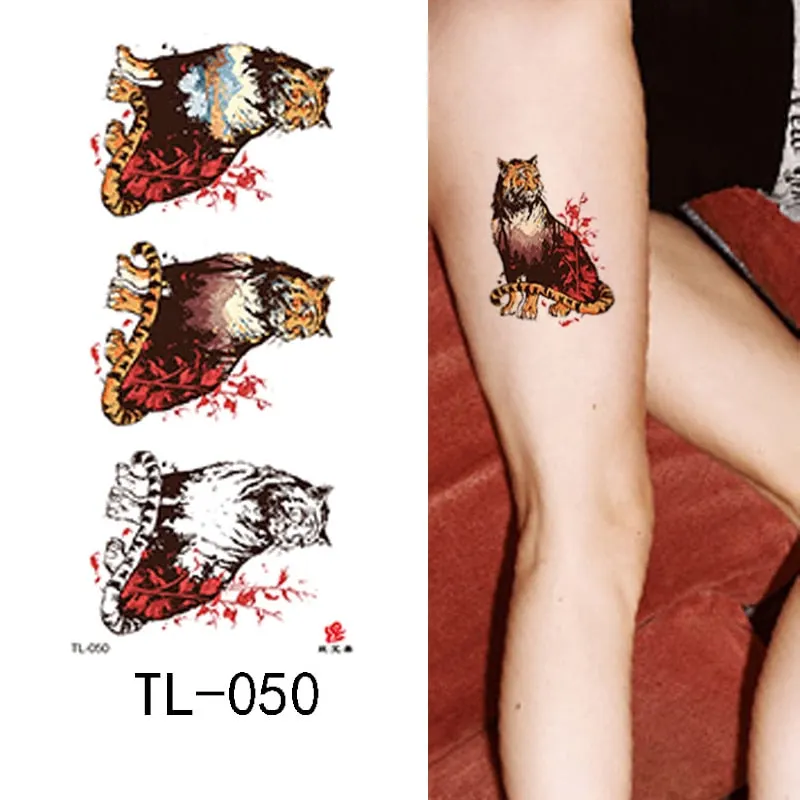 1~8 pieces of animal plants wolf bear bird art tattoo stickers disposable waterproof temporary tattoo stickers for men and women