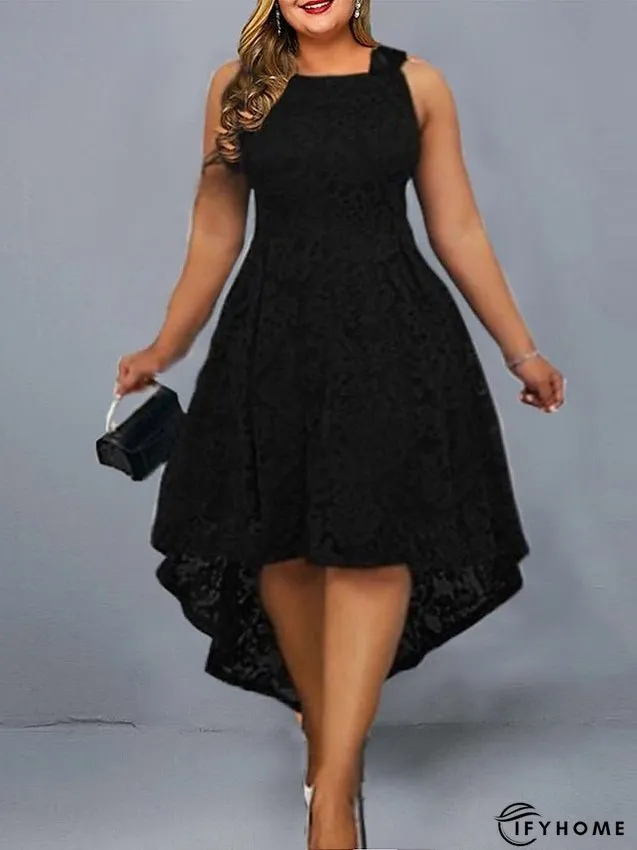 Plus Size Party Dress Lace Dress Cocktail Dress Solid Color Long Dress Maxi Dress Sleeveless Lace Plus High Low Crew Neck Modern Party Black Wine Spring Summer L XL XXL 3XL 4XL for Women | IFYHOME