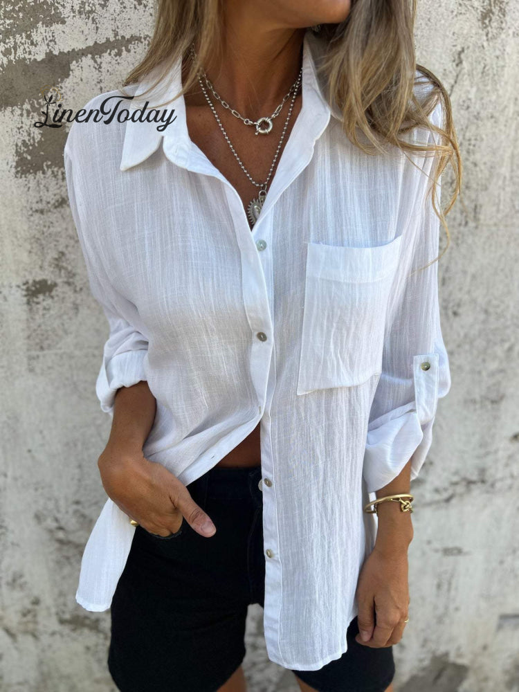 Cotton And Linen Lapel Shirt White / S(Us 6-8)