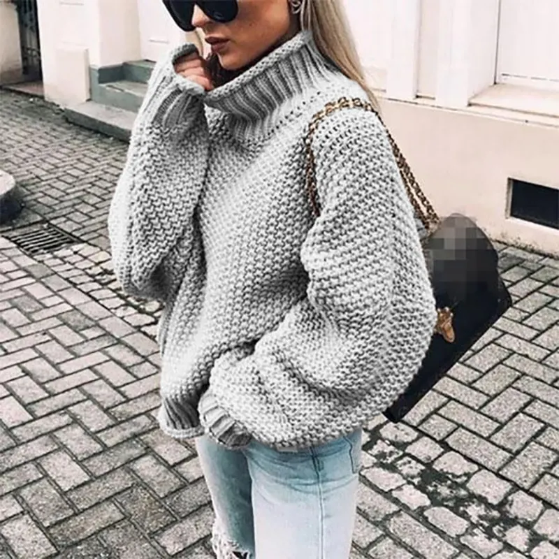 Uveng Uveng Women's WISH Turtleneck Long Sleeve Jumper Loose Casual Knit Sweater Women