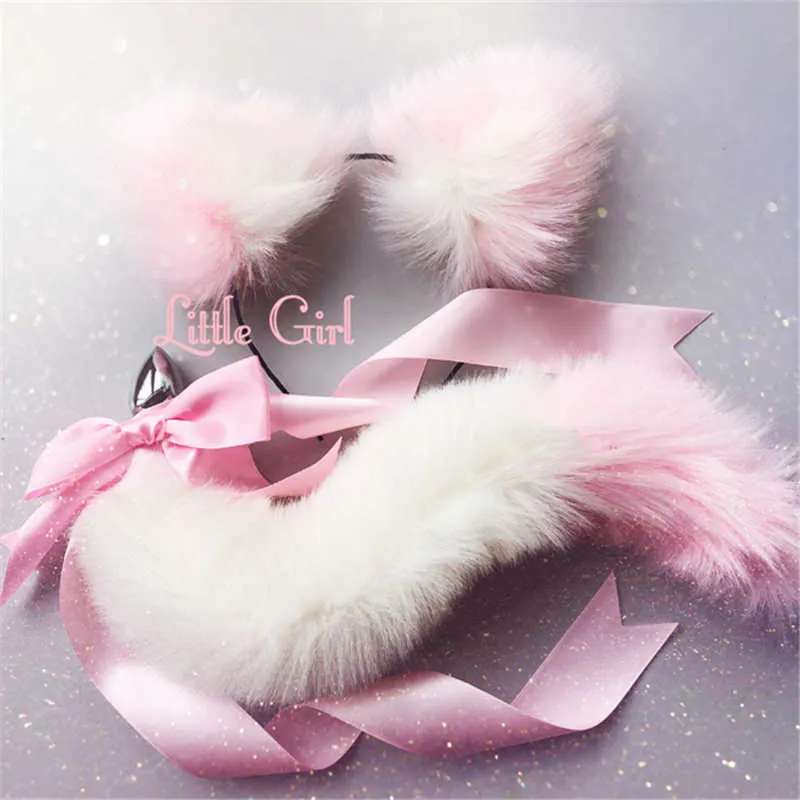 Fox Tail Bow Metal Butt Anal Plug Cute Bow-Knot Soft Cat Ears Headbands Erotic Cosplay Accessories Adult Sex Toys For Couples