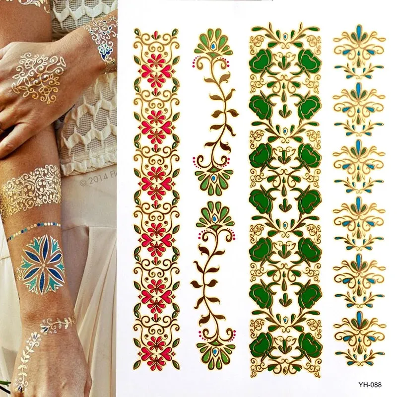 Temporary Tattoos Gold Silver Metallic Tattoo Arm Body Tattoo Cool Bracelet Style Girl DIY Golden Flash Tattoos