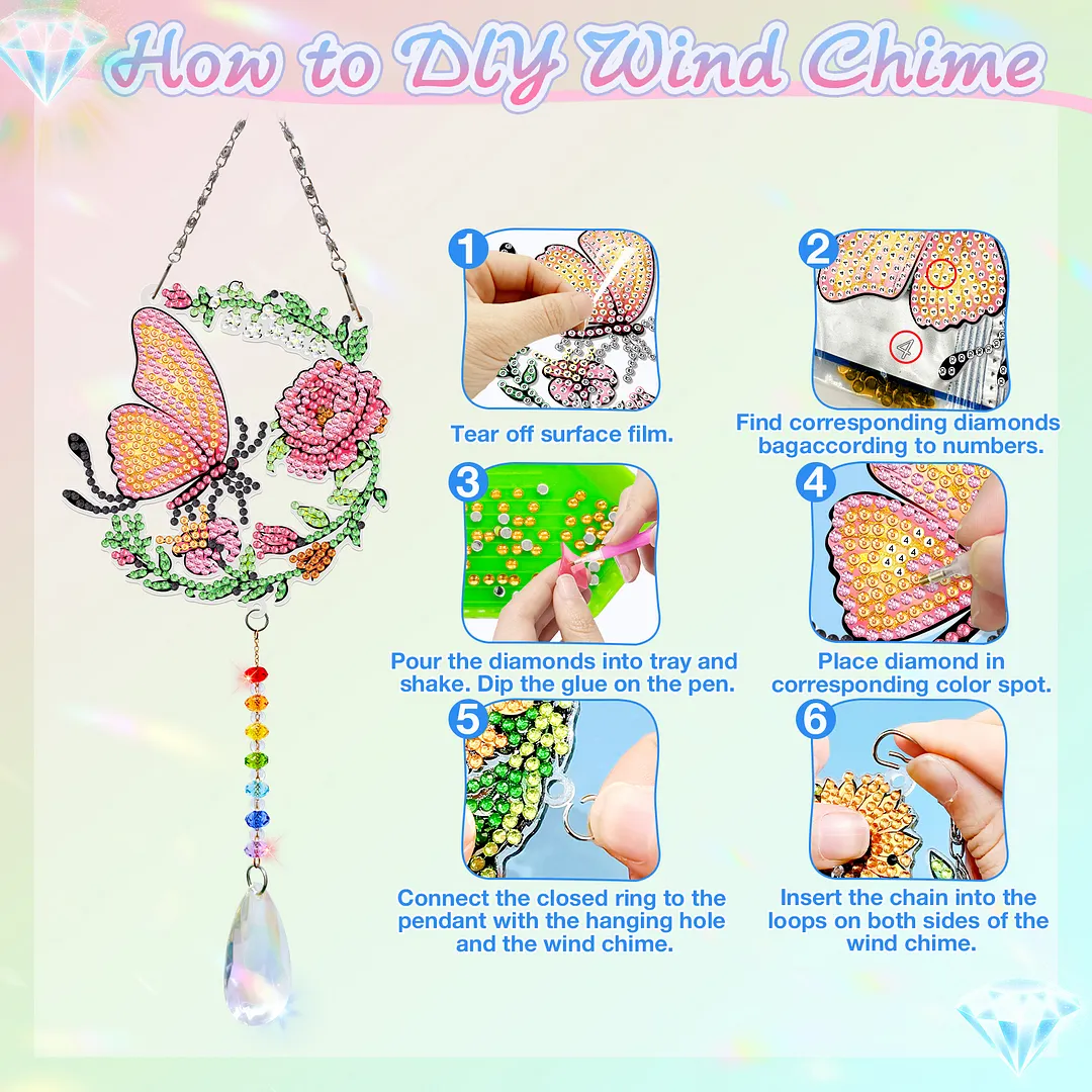 2Pcs Blue and Yellow Butterfly DIY Double-Sided Diamond Painting Hanging Kits Diamond Painting Suncatcher Craft Kit for Home Garden Wall Decor Gift
