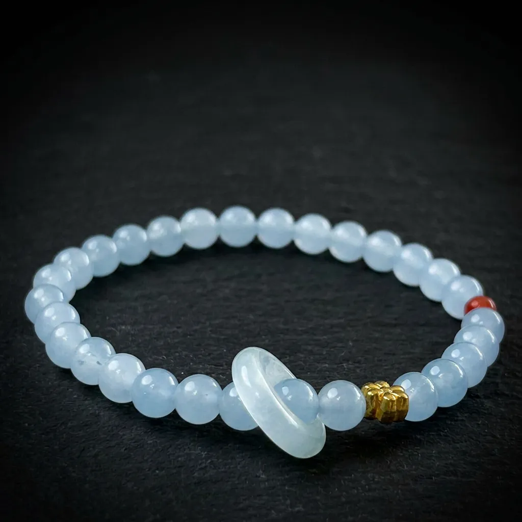 JiStones Serene Ocean Blue Chalcedony Bracelet with Floating 'Running Bead' Serene Ocean Blue - Single Strand