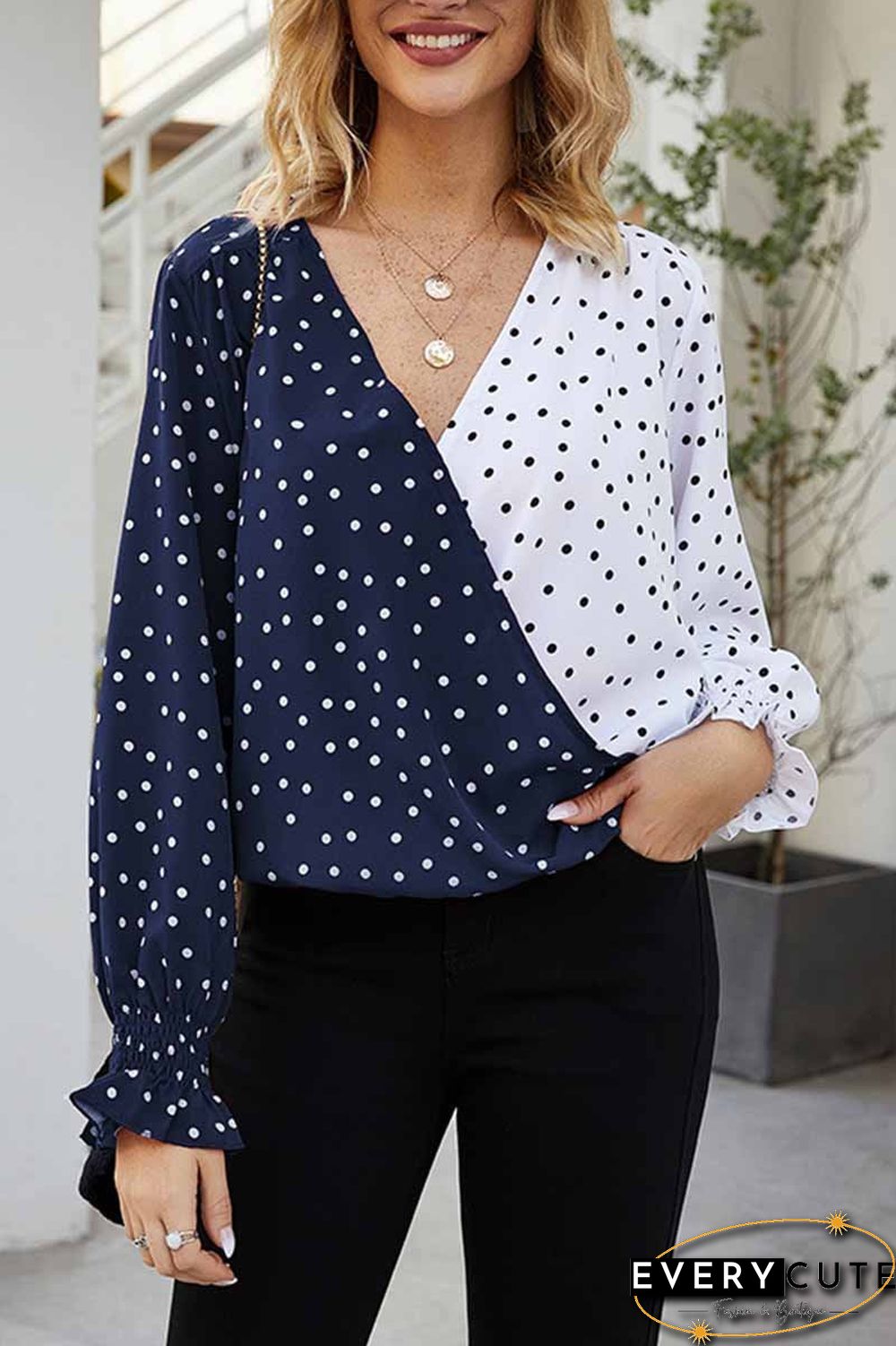 Polka Dot V- Neck Shirt