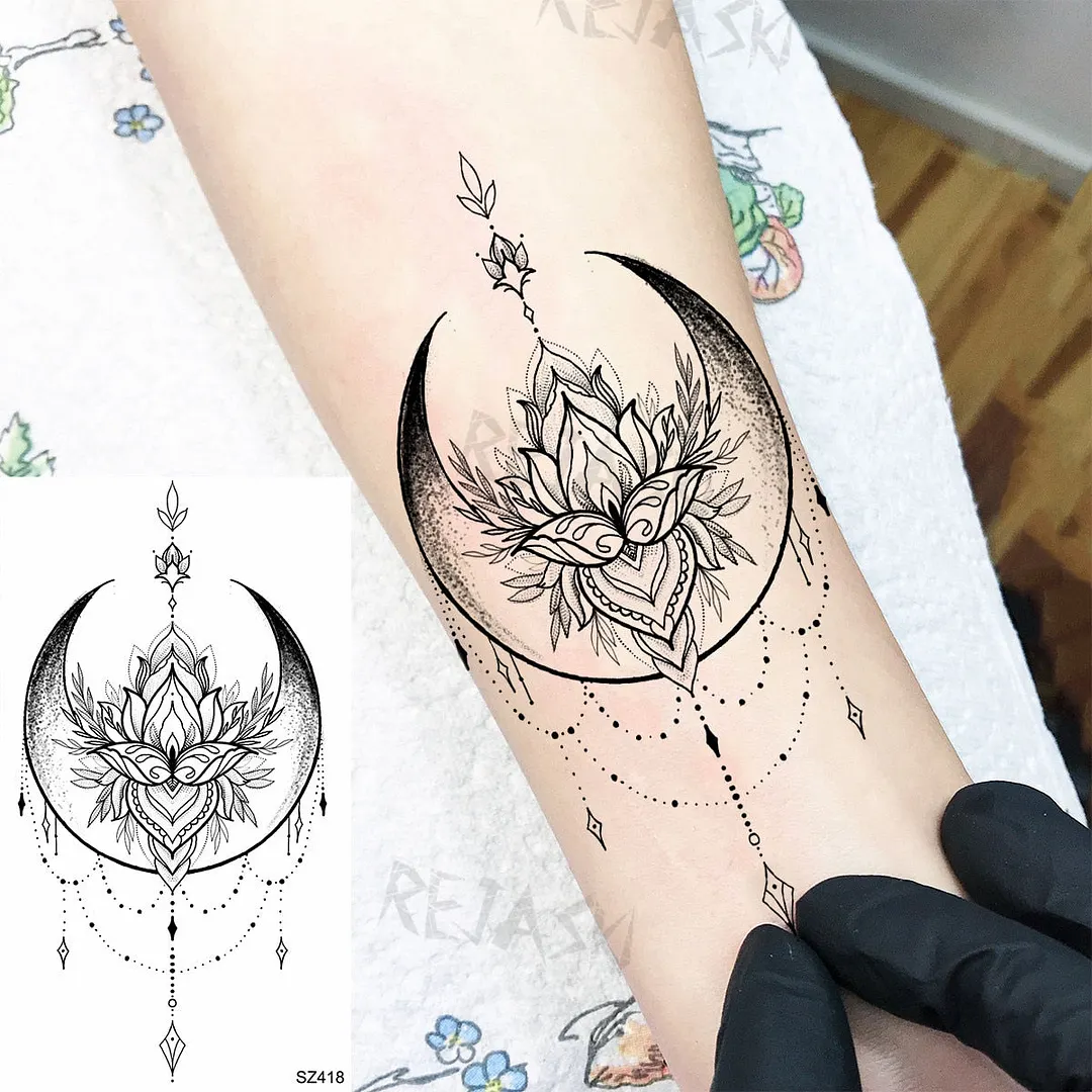 Small Henna Lotus Sexy Back Temporary Tattoos For Women Adult Feather Dandelion Fake Tattoo Body Art Waterproof Tatoos Sticker
