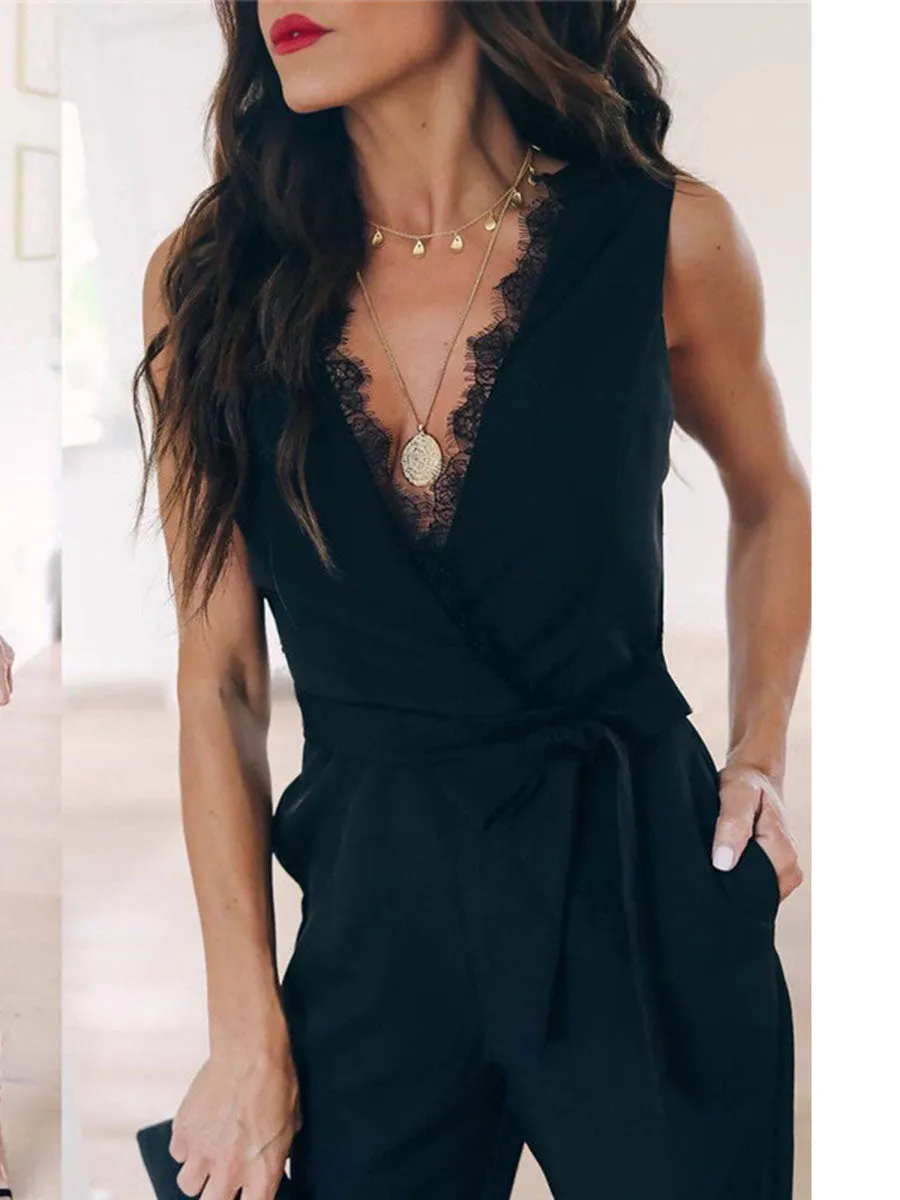V-Neck Lace Jumpsuits