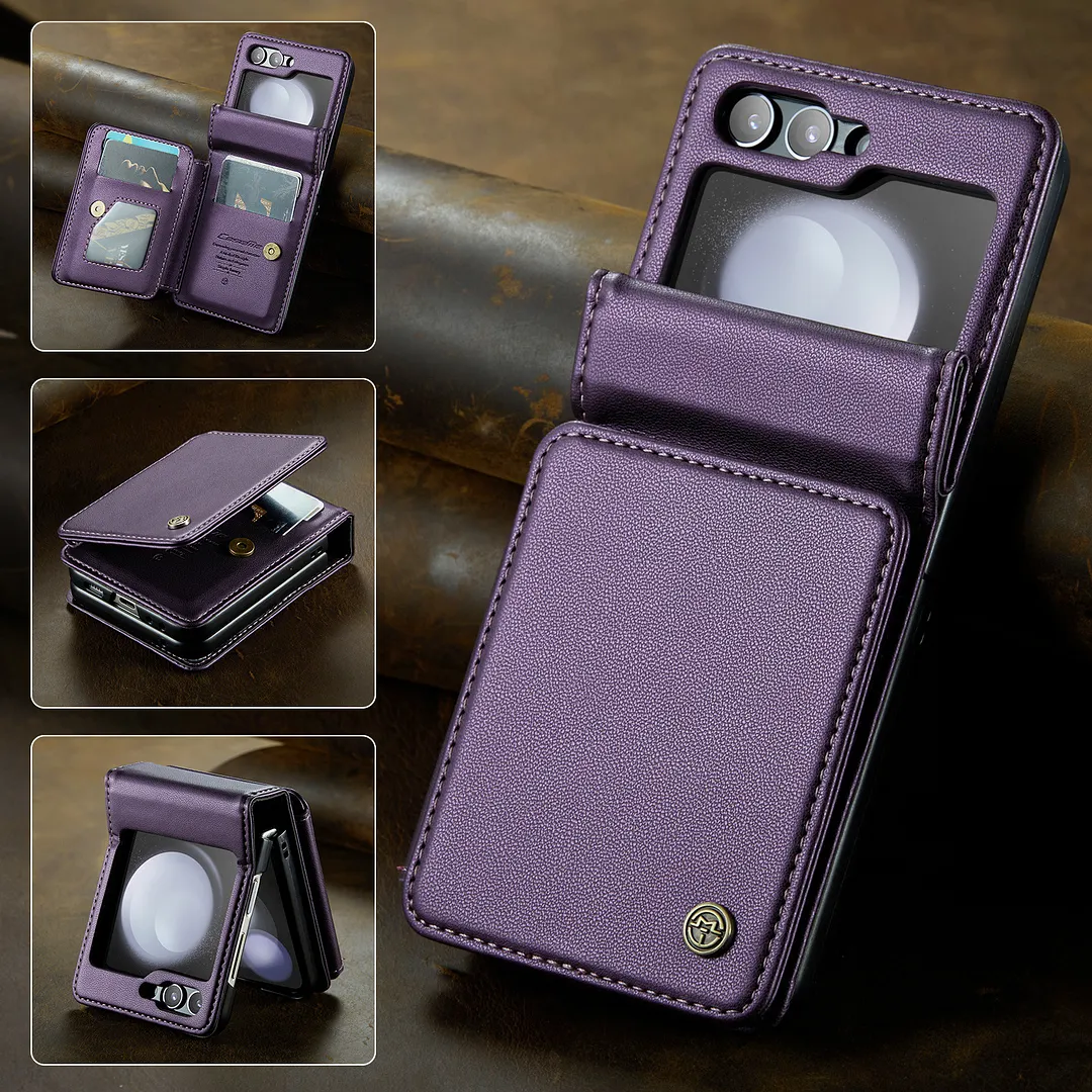 Suitable for Samsung Z Flip series mobile phone case multi-function anti-theft card slot leather case integrated anti-fall protective cover