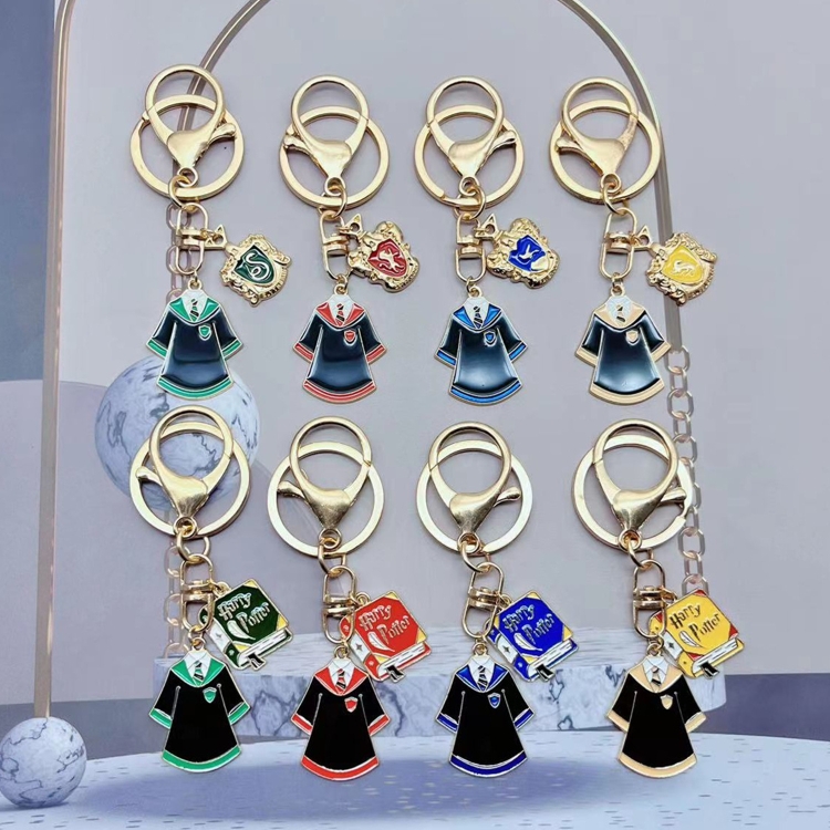 Harry Potter Hogwarts Magic Academy Uniform Badge Book Set Alloy Keychain Keyring DIY Gift Box