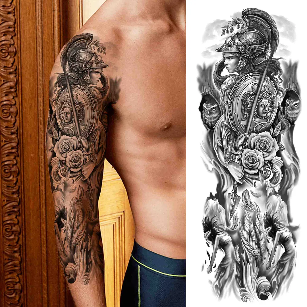 Tribal Totem Temporary Tattoo Sleeve For Men Women Adult Fake Flower Shoulder Tatoos Sticker Black Skull Tattoos Big Full Arm 1001 515