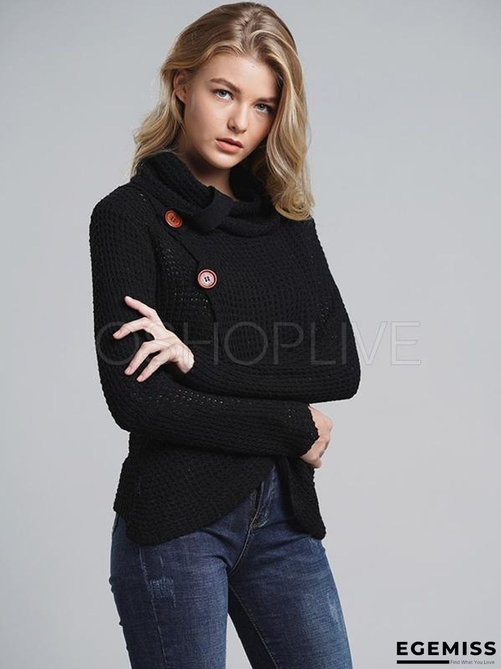 Loose Solid High-neck Knitting Sweater | EGEMISS