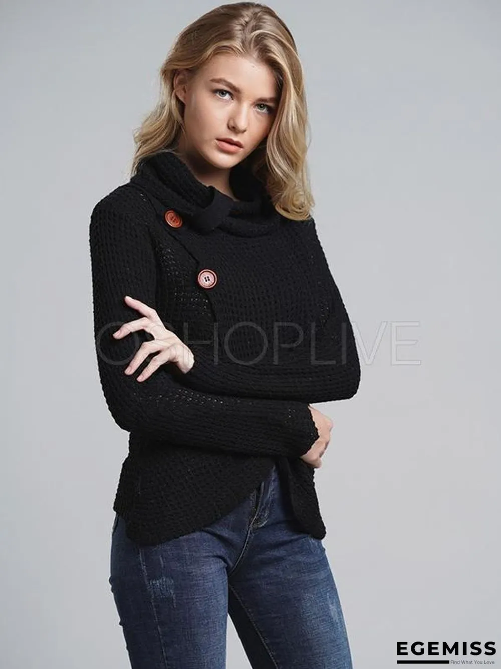 Loose Solid High-neck Knitting Sweater | EGEMISS