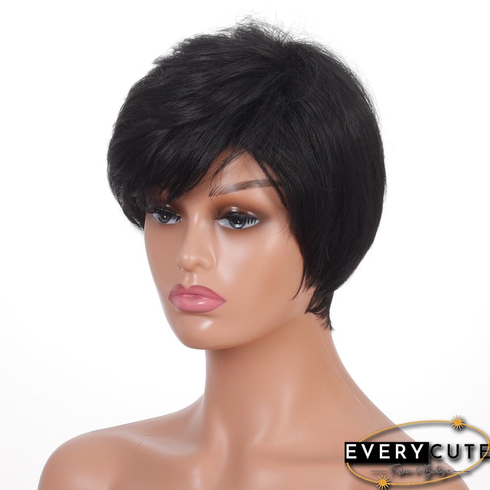 Women's Oblique Bangs Black Wig Short Hair Female Chemical Fiber Headgear