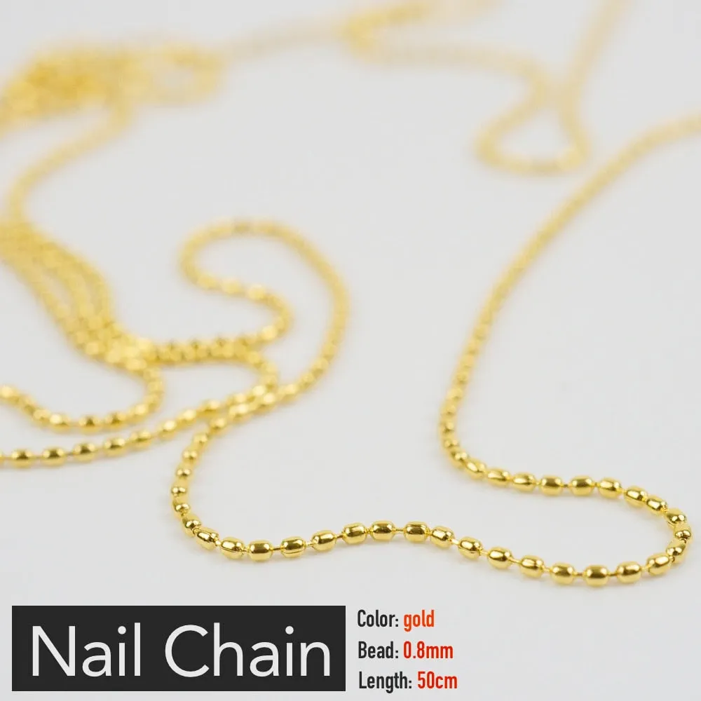 Nail Chain 0.8mm/1.0mm/50cm Rose Gold Silver Pixie Stone Decorations Accessory Metal Steel Ball Chain Nail Art Jewelry