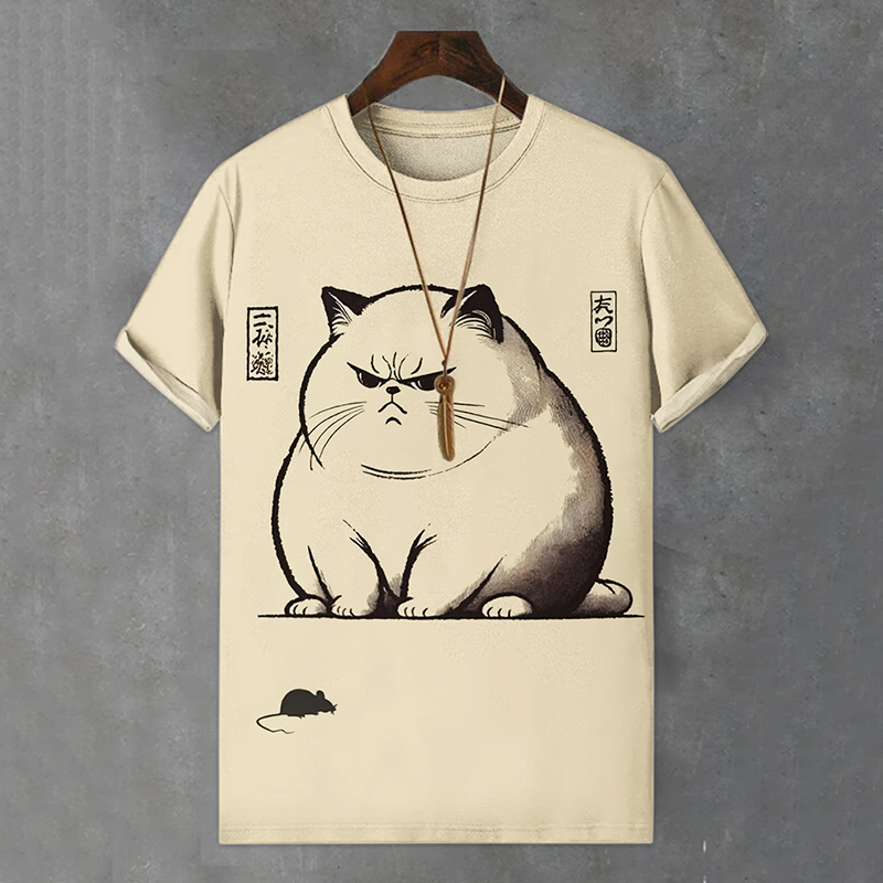 Men's Cat And Mouse Japanese Art Print Comfortable T-shirt  artssus