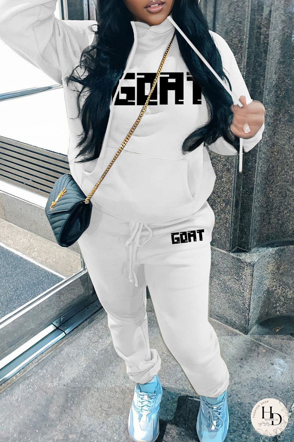 Coffee Casual Print Patchwork Hooded Collar Long Sleeve Two Pieces