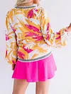 Fashion Floral Print V-Neck Bandage Casual Blouses&Shirts Tops