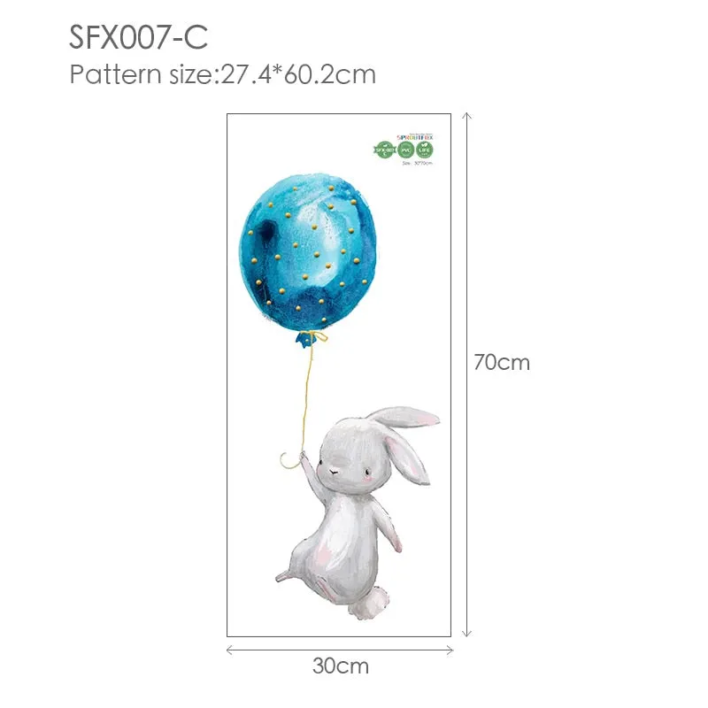 Animal Cartoon Wall Stickers For Kids Rooms Balloon Bunny Decorative 3D Wall Stickers For Children Rooms Large Kids Wall Decals