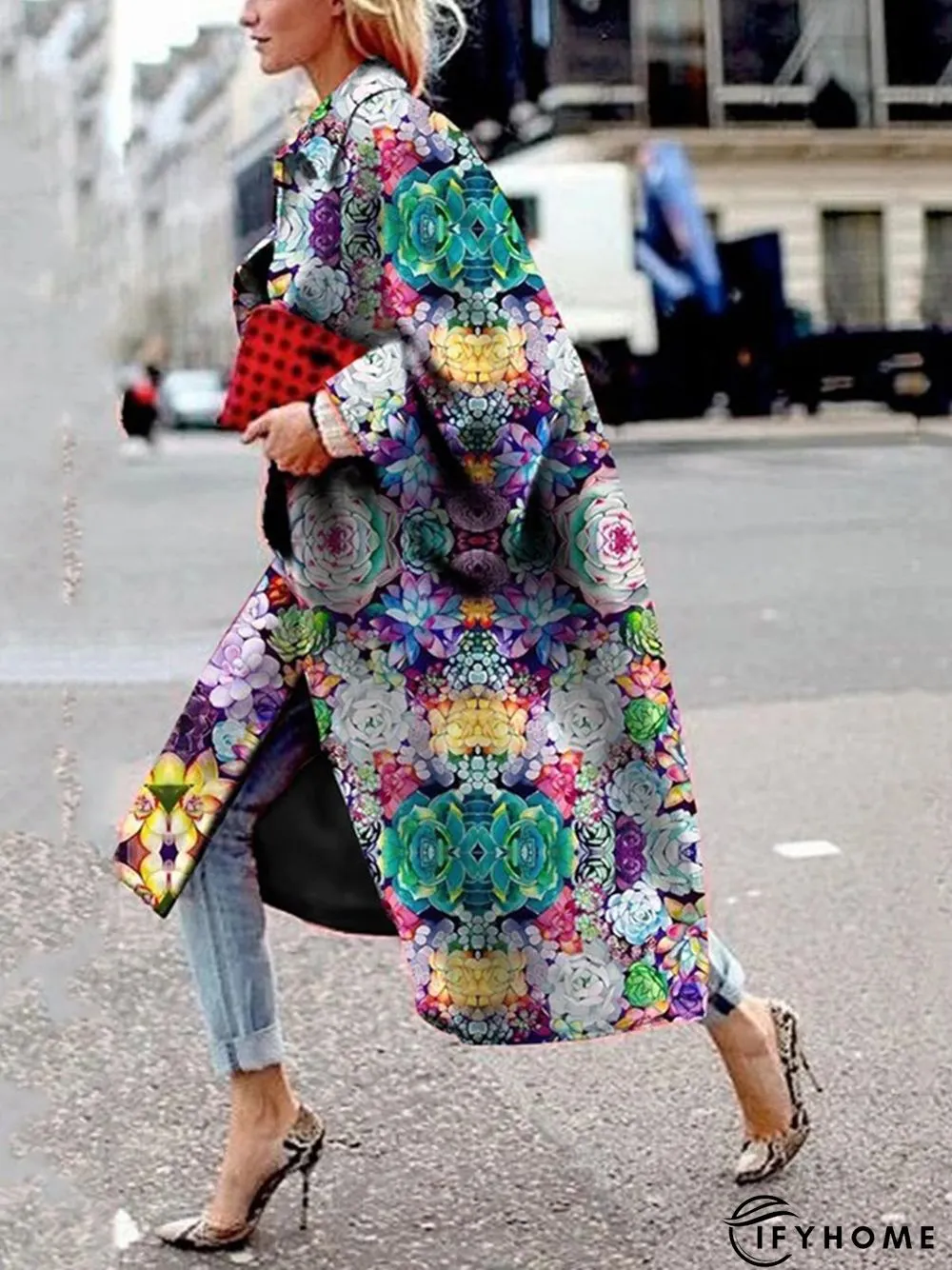 Long Sleeve Shift Abstract Overcoat | IFYHOME