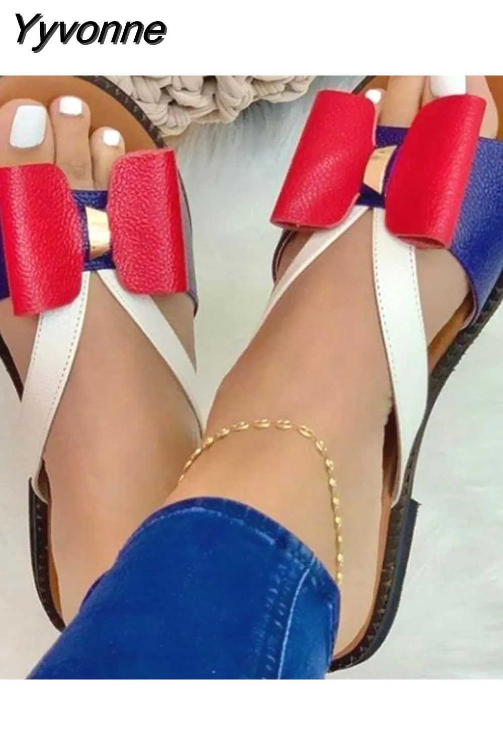 Yyvonne Women Slippers Cute Butterfly-Knot Casual Sandals Lady Slides Zapatillas Mujer Flats Slip-On Women Shoes for Women 2023