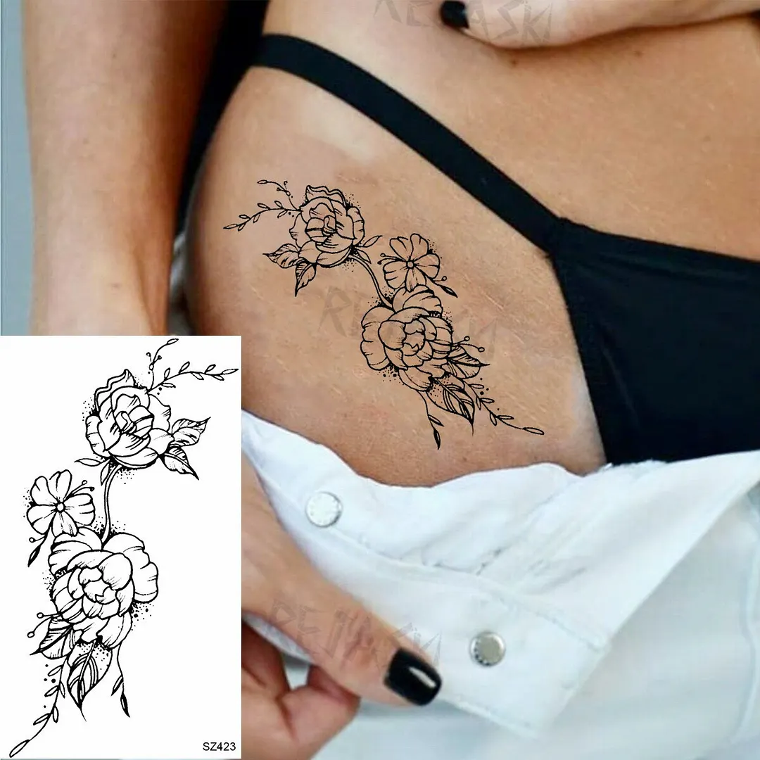 Small Henna Lotus Sexy Back Temporary Tattoos For Women Adult Feather Dandelion Fake Tattoo Body Art Waterproof Tatoos Sticker