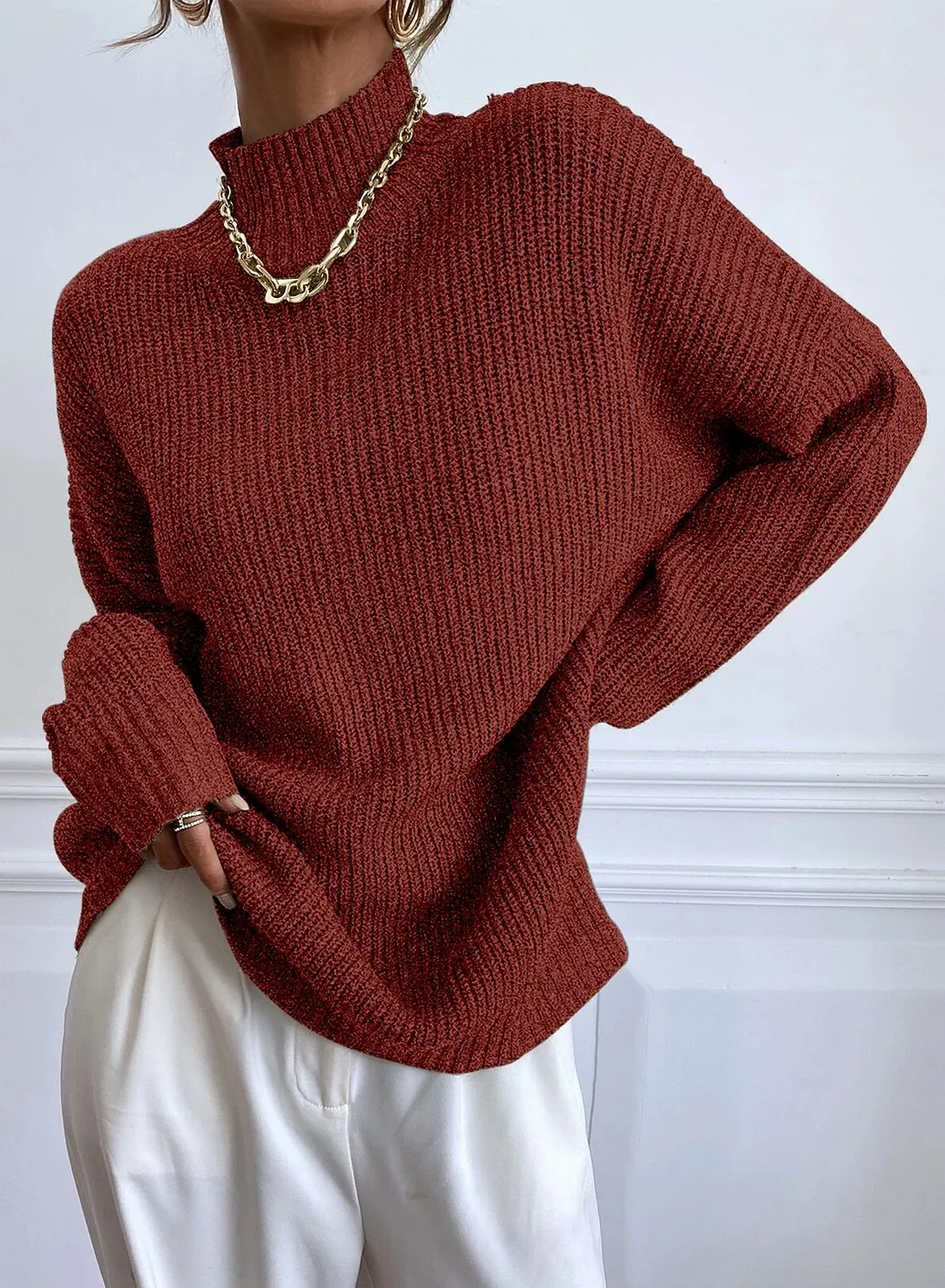 Women's Stand Collar Batwing Sleeve Jumper