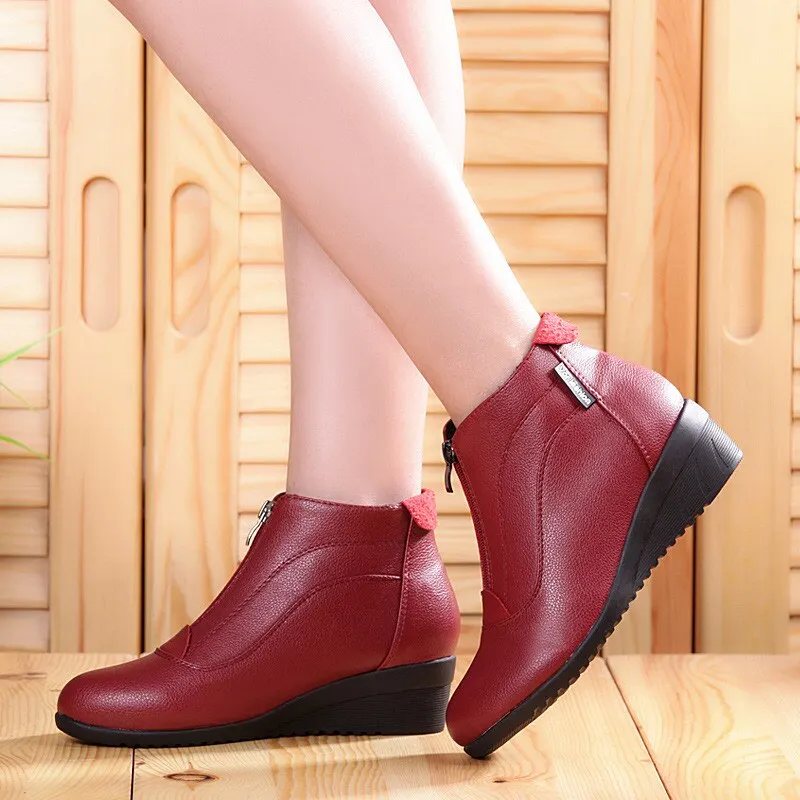 Women Boots Soft Leather Autumn Winter Shoes Woman Plus Size 42 Wedges Heels Botas Mujer Casual Ankle Boots Woman Booties Female