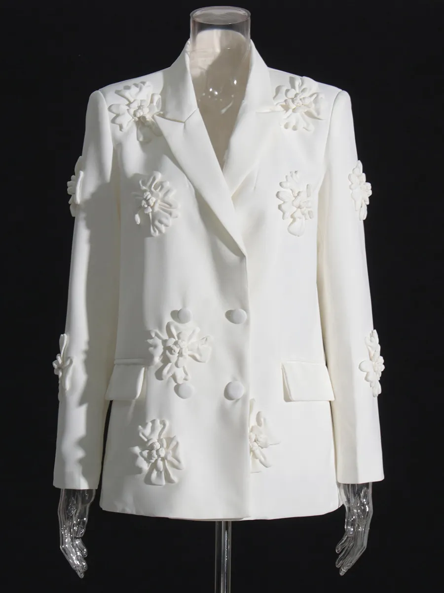 Yyvonne Trend Two-Piece 2025 New Suit Jacket + High-Waisted Micro-Screpe Trousers Three-Dimensional Flower Suit Woman