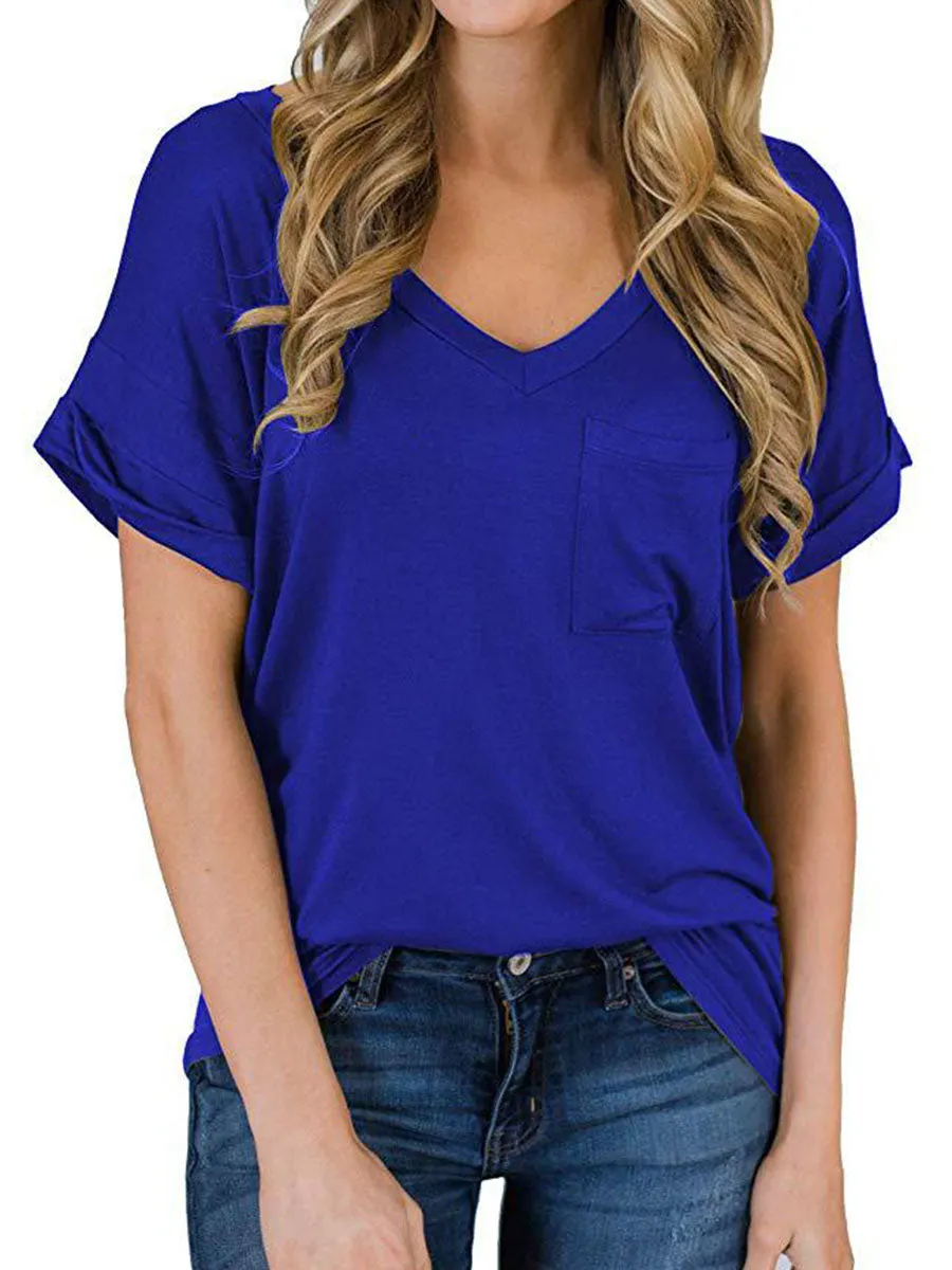 V-Neck Solid Color T-shirt