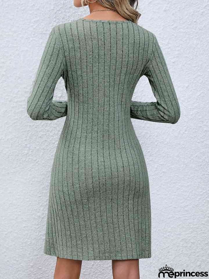 V-Neck Long Sleeve Mini Dress