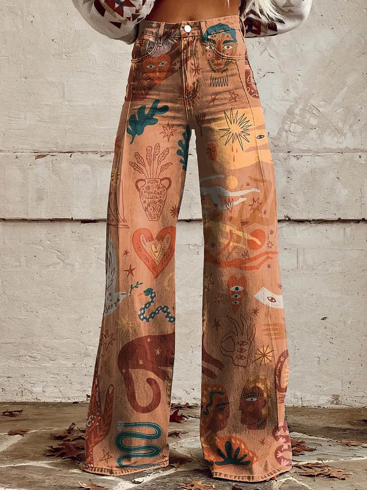 Women's Cowboy Theme Print Casual Wide Leg Pants