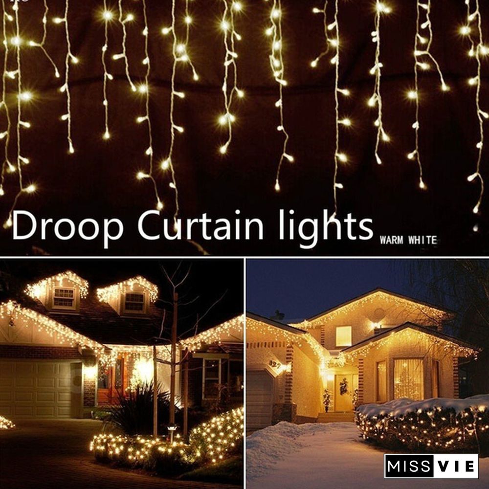 New Droop Curtain Icicle String Light 100LED 10M Christmas/Wedding/Party Decoration Lights Garland AC 110V 220V Outdoor Waterproof Led Lamp 4 Colors