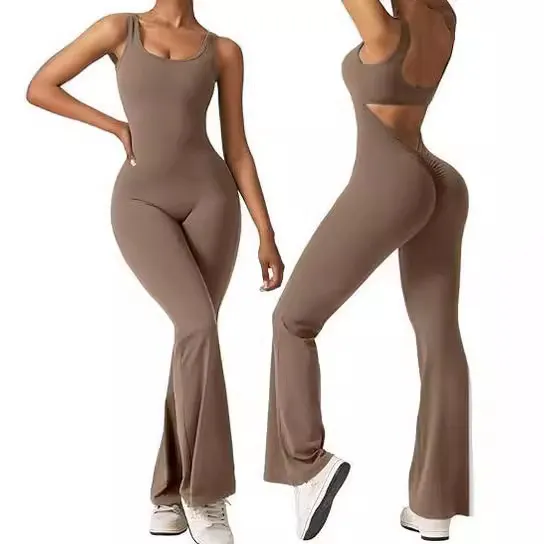 Nigikala Nigikala Women's Sleeveless Horn Jumpsuit Sexy Bare Back Vest Tightening Hip Yoga Jumpsuit
