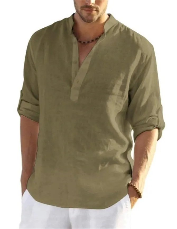 Men's Cotton Linen Casual Long Sleeve Shirt