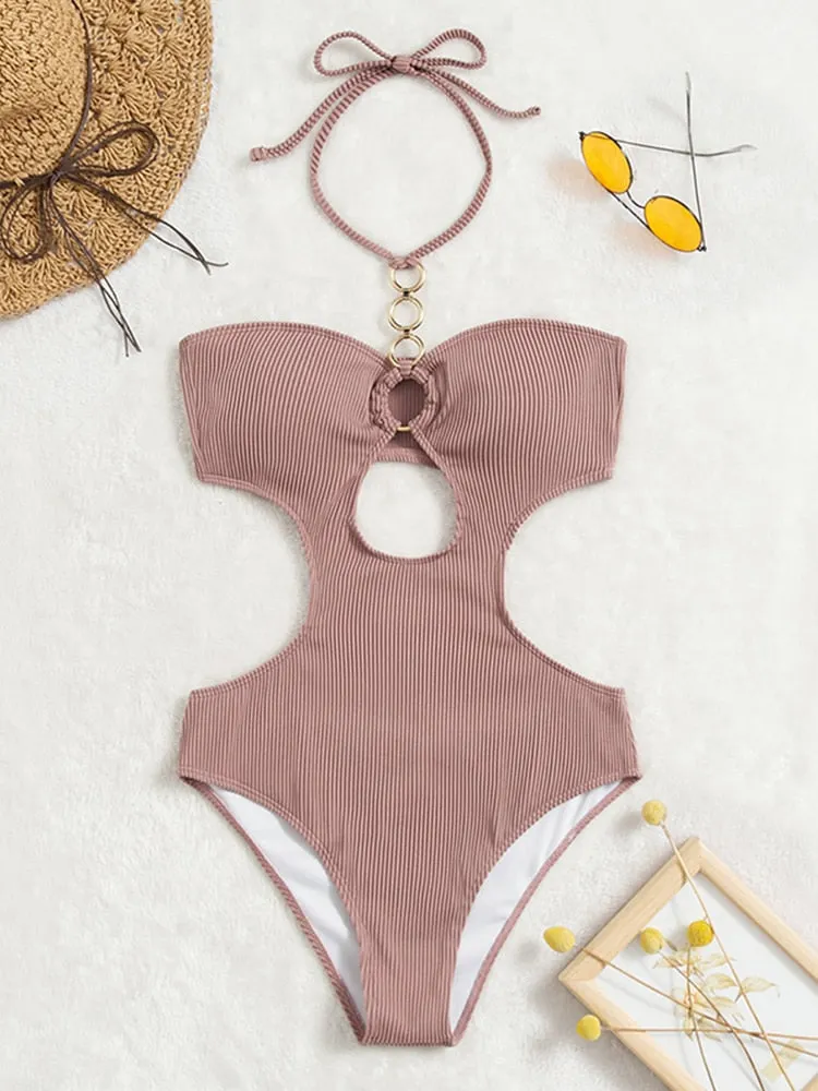 Peachtan Solid One Piece Swimsuit Women Bandeau Bathing Suits Swimwear Conjunto Biquinis Feminino Trajes De Ba&ntilde;o Mujer 2022