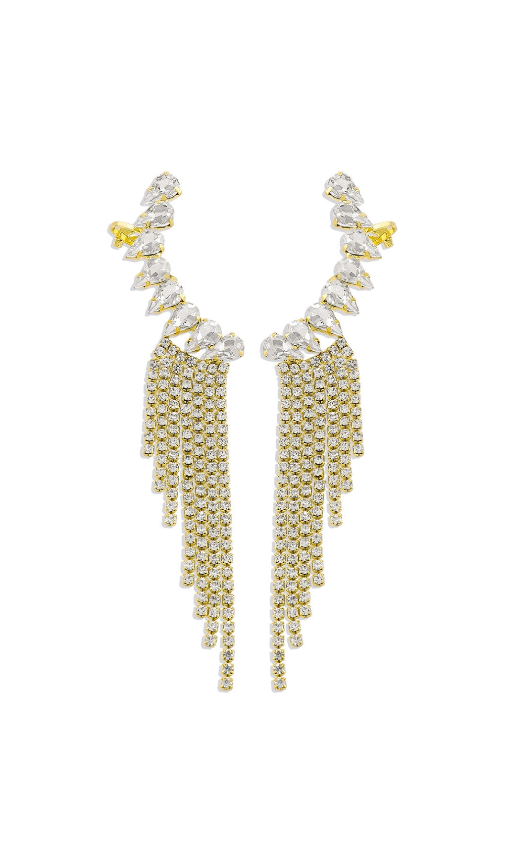 Gold Rhinestone Tassel Geometric Earrings Flowering Girl