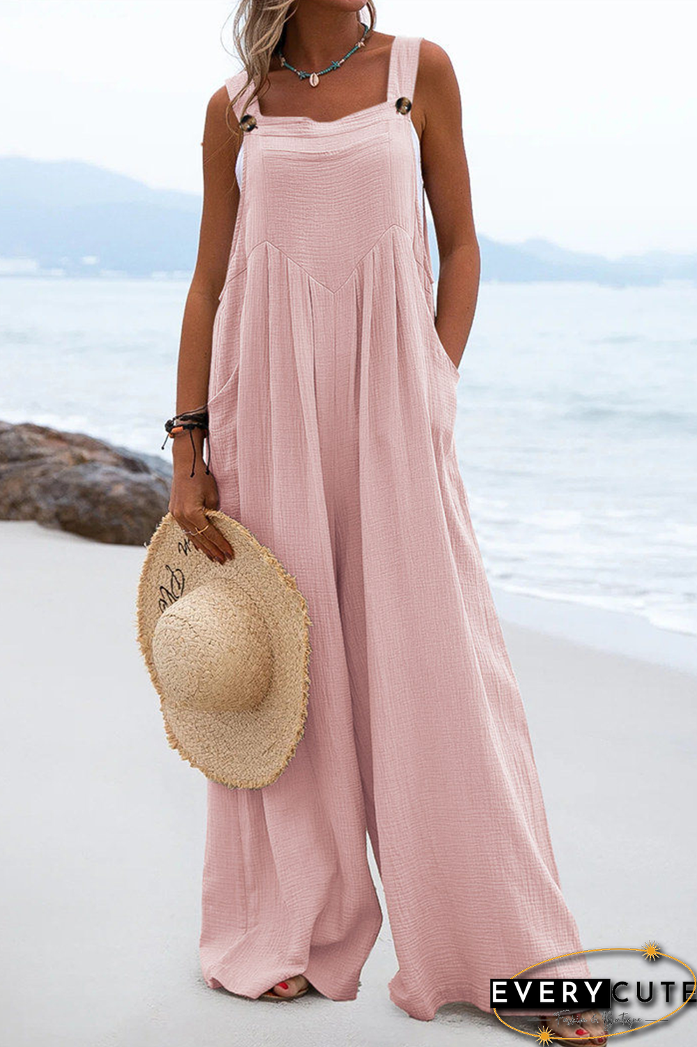 Casual Solid Split Joint Square Collar Loose Jumpsuits（7 Colors）