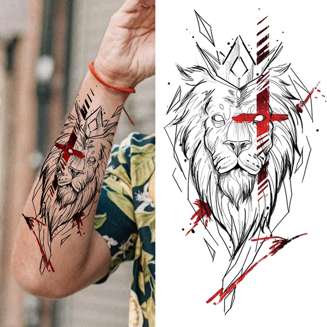 Sdrawing King Crown Temporary Tattoos For Women Men Adult Black Tiger Forest Skull Tattoo Sticker Fake Skeleton Fashion Tatoo Flower