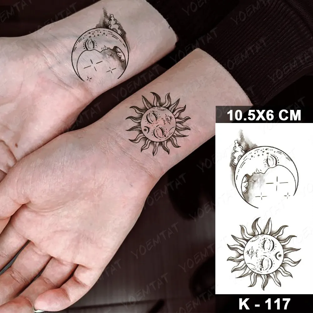 Waterproof Temporary Tattoo Sticker Black Point Line Sunflower Geometric Rose Flash Tatoo Fake Tatto For Body Art Women Men