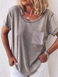 Casual Solid Color T-shirts With Pocket