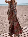 Ethnic Printed V-Beck Sleeveless Maxi Dress