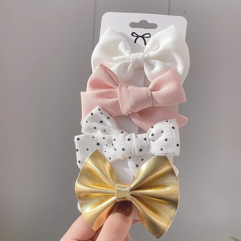 4Pcs/set 2021 New Leopard Print Hair Clips For Cute Girls BB Boutique Hairpins Bowknot Barrettes Headwear Kids Hair Acesssories