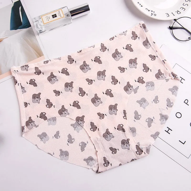 Women's Cotton Underwear Plus Size Ice Silk Comfort Panties Sexy Print Underpants Seamless Triangle Pants Female Sexy Lingerie