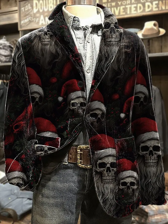 Men's Retro Christmas Skull Print Casual Blazer 