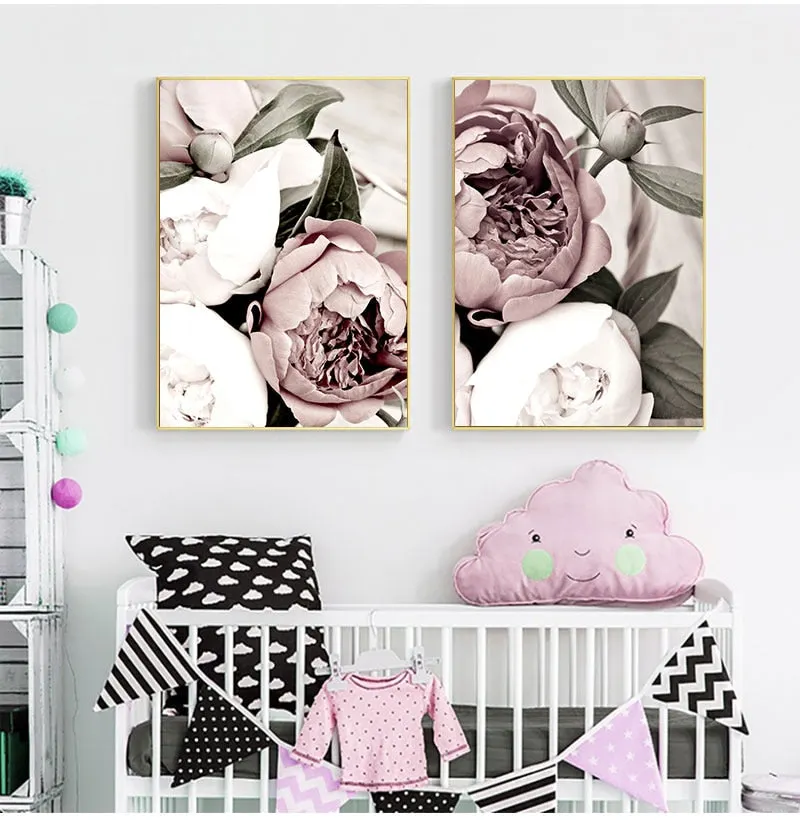 Scandinavian Pink White Flower Leaf Plant Poster Nordic Botanical Print Canvas Painting Wall Art Decoration Picture Home Decor