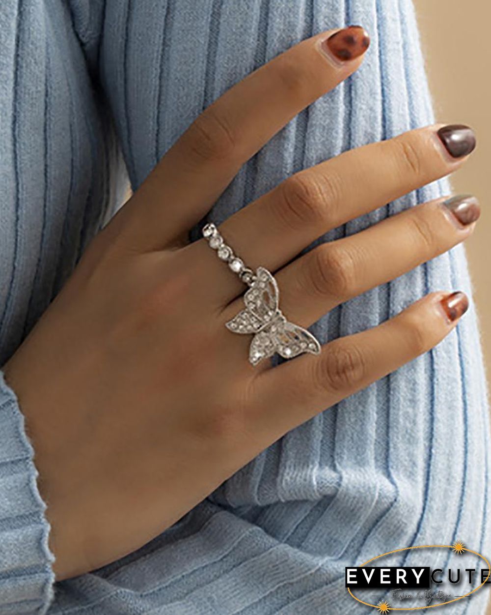 2PCS Rhinestone ButterflyDecor Rings Set