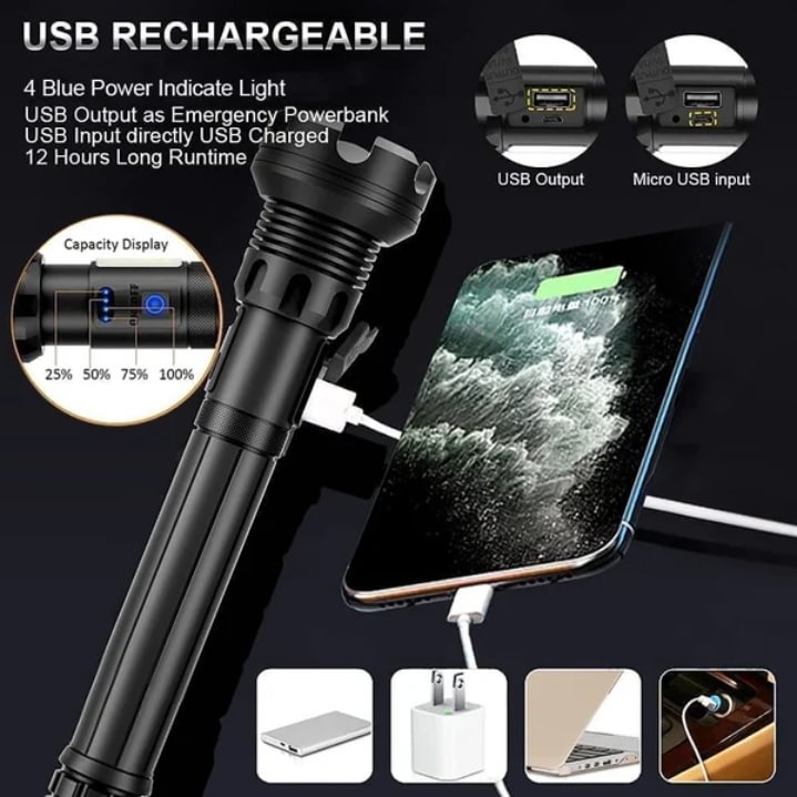 🔥Last Day 70% OFF! 🎉LED Rechargeable Tactical Laser Flashlight 90000 High Lumens