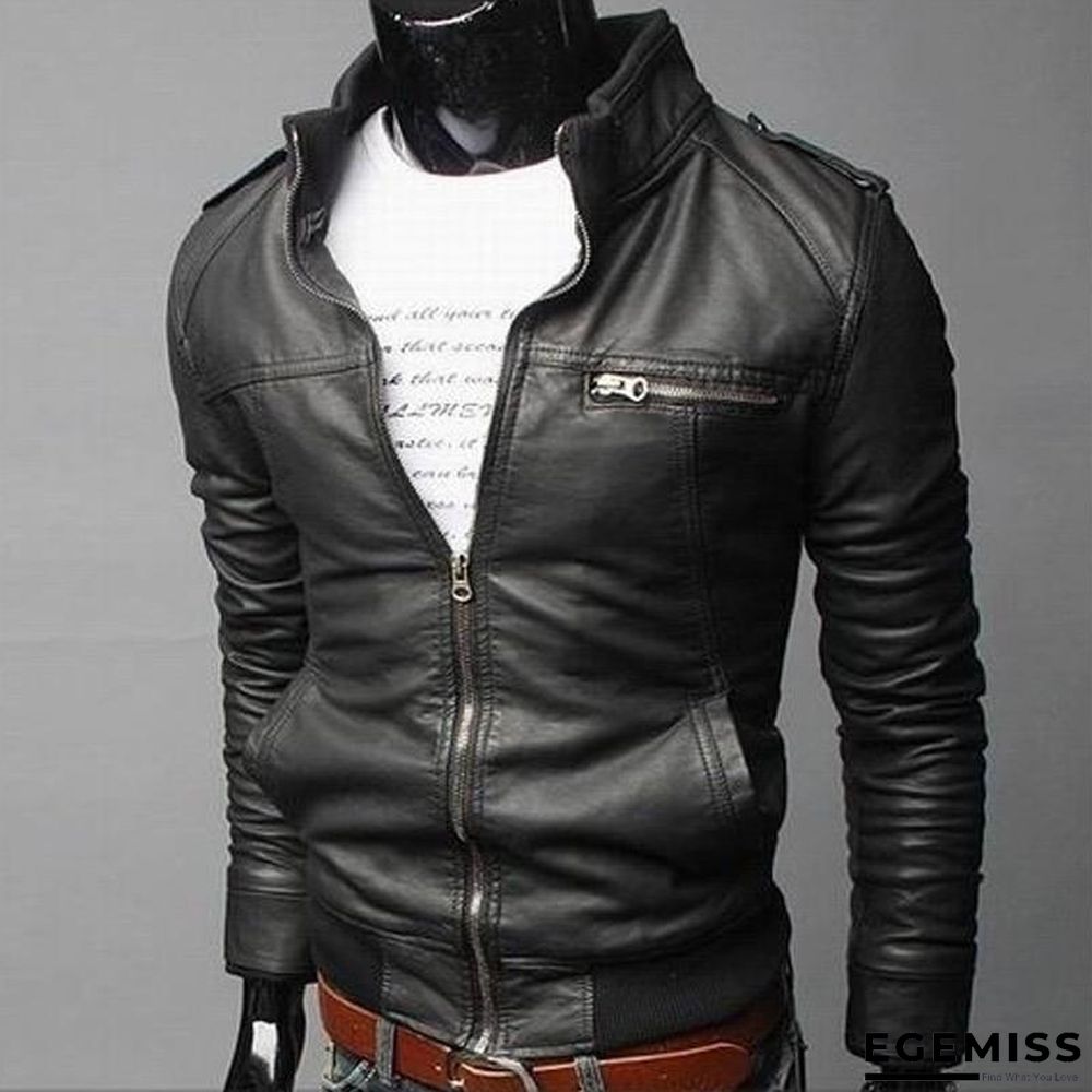 Fashion Men Vintage Motorcycle PU Leather Coats Stand Collar Long Sleeve Outwear Zipper Fitness Cool Jacket | EGEMISS