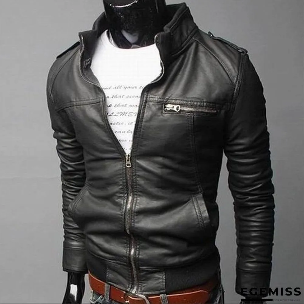 Fashion Men Vintage Motorcycle PU Leather Coats Stand Collar Long Sleeve Outwear Zipper Fitness Cool Jacket | EGEMISS
