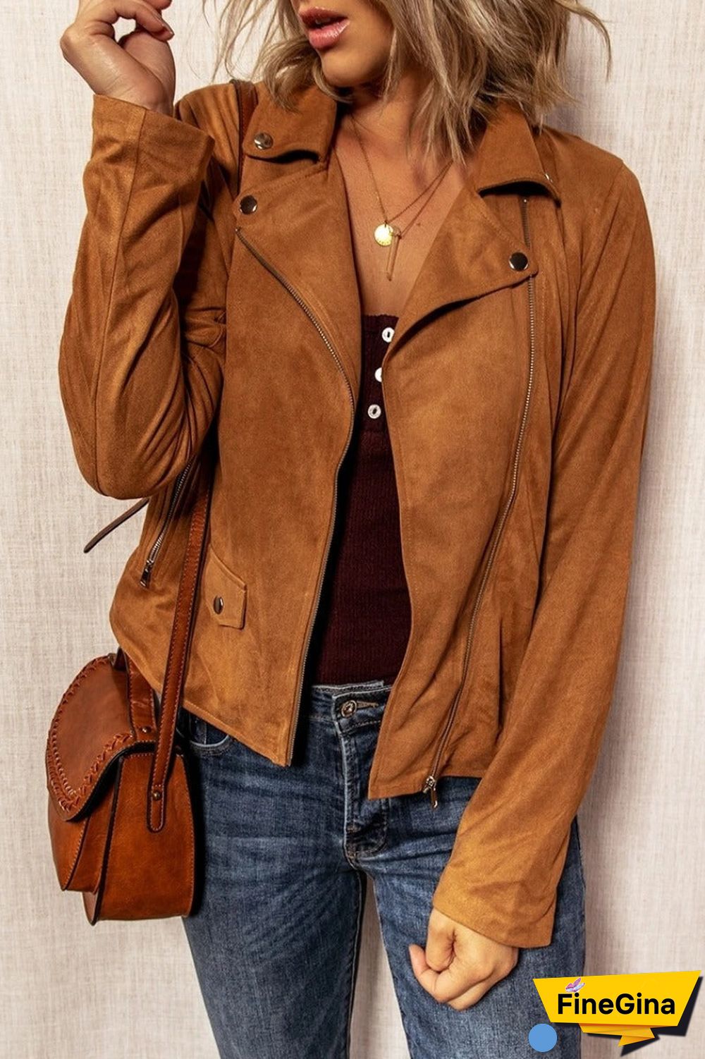 Turndown Collar Zipper Design Jacket(4  colors )